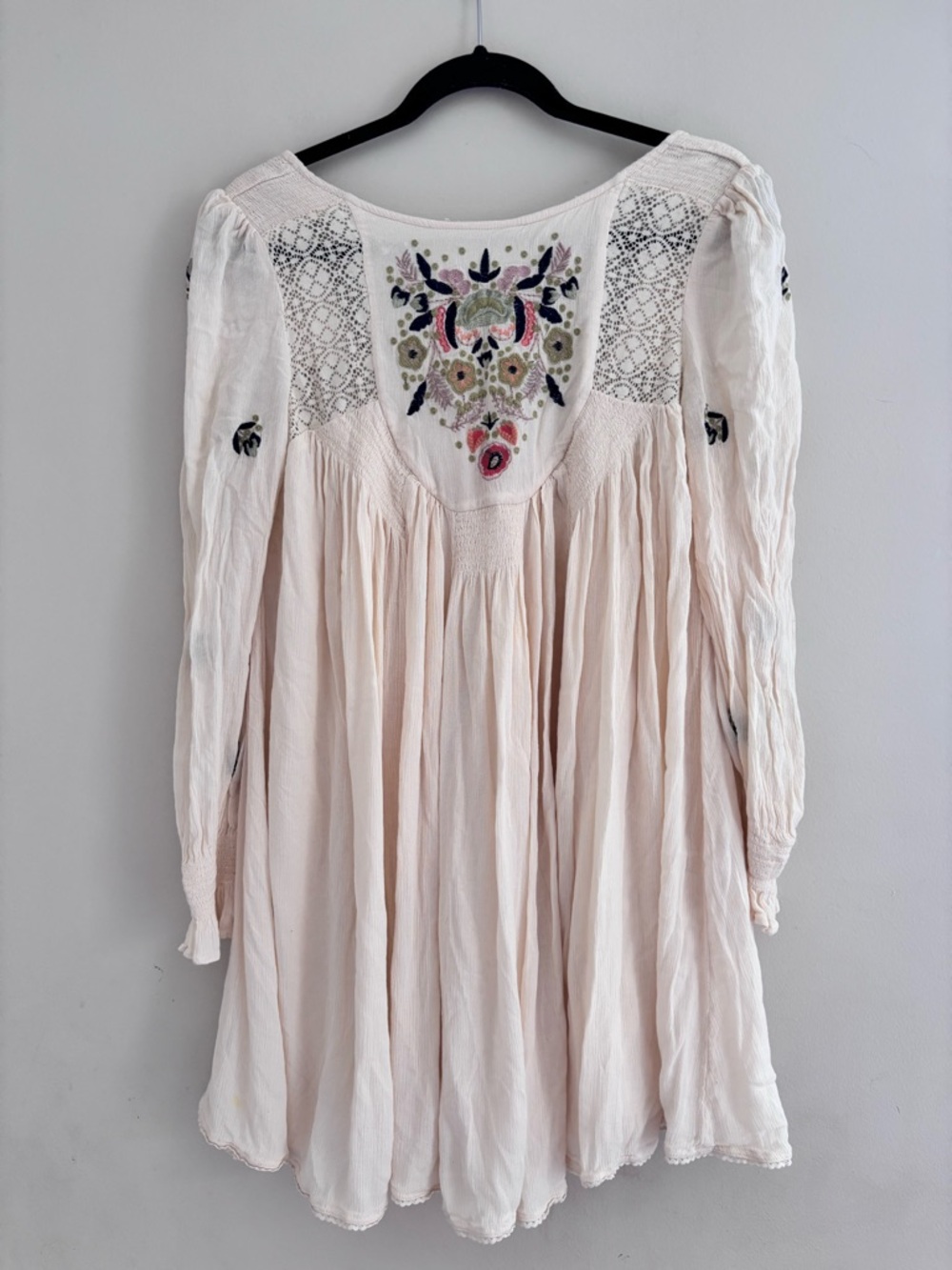 Free people Bohemian Embroidered Long-Sleeve Mini Dress in Light Pink